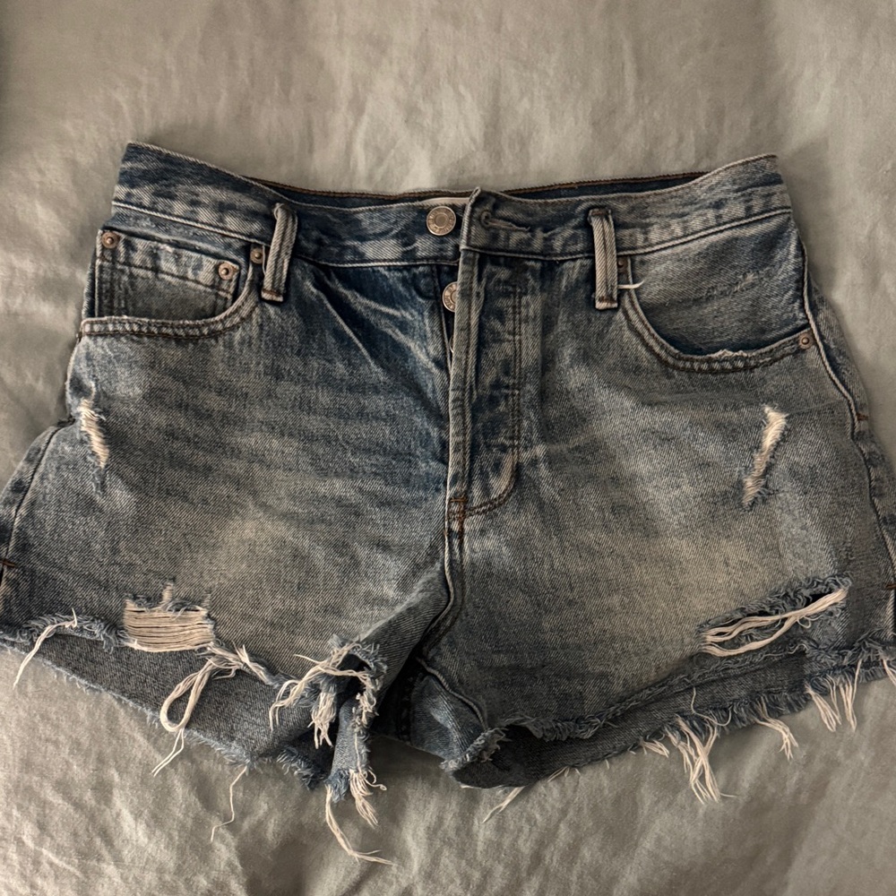 By Together Light Blue Distressed Denim Shorts